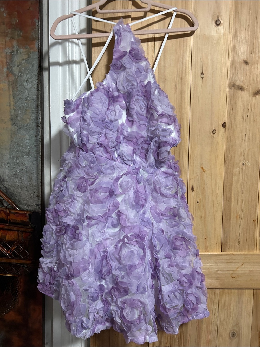 Lilac 3d Floral Appliqué Formal Dress with Halter Neck